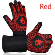 1入組防熱手套，適用於燒烤、微波爐和烤箱，阻燃且不變黃，可承受500-800度的熱量，廚房和露營必備用品 - 黑色 - 查看 2