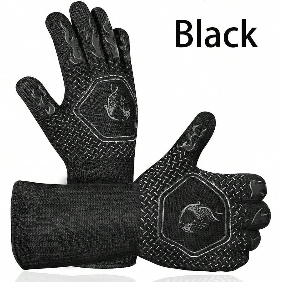 1入組防熱手套，適用於燒烤、微波爐和烤箱，阻燃且不變黃，可承受500-800度的熱量，廚房和露營必備用品 - 黑色 - 查看 1