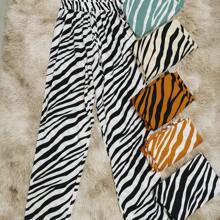 Calça feminina viscose estampada zebra - Branco - Visão 1