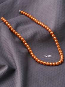 1入組短玻璃珍珠項鍊在優雅淺褐色適合女士,多種可用顏色 - 米色 - 查看 9