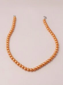 1入組短玻璃珍珠項鍊在優雅淺褐色適合女士,多種可用顏色 - 米色 - 查看 8