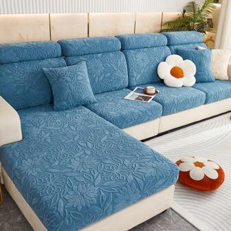 1入現代圓編彈性沙發套,附山茶花設計,全季節適用,抗貓抓傷,防塵