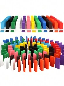 120入組多彩木質多米諾骨牌，互相嵌合的積木適用於兒童早期教育和智力發展，適合學校、學生、文具、學用品等 - 藍色 - 查看 2