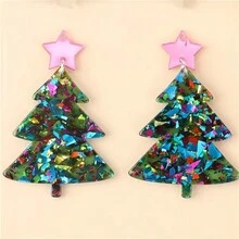 2 Miếng Giáng sinh Loạt Quá quắt Acrylic Đầy màu sắc Cây thông noel Hình dạng DIY Hoa tai - Nhiều màu - Xem 3