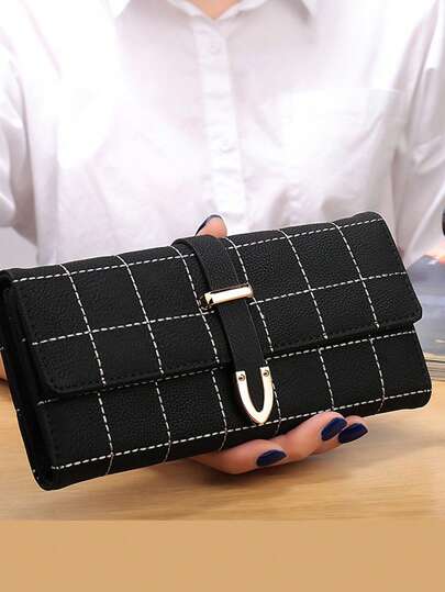 Women's Stylish Vintage Clutch With Large Capacity Id Window & Multiple Card Slots Black Pu Gift Gift For Women Wallet Purse Wallet Long Wallet