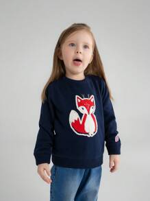 Annil Girls' Clothing Pure Cotton Sweater Autumn And Winter Baby Cartoon Warm Round Neck Sweater Blue - Blue - View 2