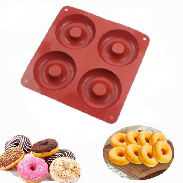 1 Pieza Molde De Silicona Para Donas De 4 Agujeros, Resistente A Altas Temperaturas, Ideal Para Pasteles Grandes De Donas, Gelatina, Chocolate, Proyectos De Bricolaje De Velas Y Jabones Hechos A Mano, Molde Para Tartas, Magdalenas Y Pasteles De Mousse Antiadherente, Herramienta Esencial Para Hornear, Decoración De Postres Y Repostería De Cocina