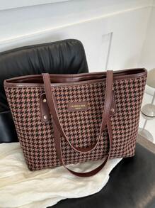 格子大容量手提電腦包,簡約休閒肩袋女式多功能時尚手提包和錢包,適用於通勤和外出,復古風格桶包式時尚的媽媽包,提手揹包手提斜挎多用途的日常使用包