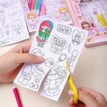 Cartoon Cute Girl Coloring Book For Kids With Tools For Drawing And Coloring, Random Design