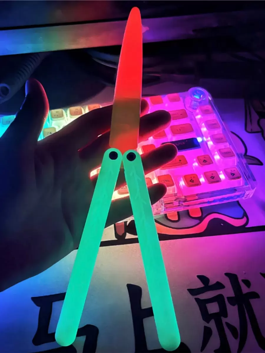 Gran Cuchillo De Mariposa Que Brilla En La Oscuridad - Multicolor - Ver 1