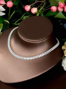 1套經典的立體氧化鋯&葉子設計珠寶套裝,非常適合作為女士派對禮物 - 銀色 - 查看 6