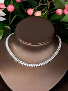 1套經典的立體氧化鋯&葉子設計珠寶套裝,非常適合作為女士派對禮物 - 銀色 - 查看 5