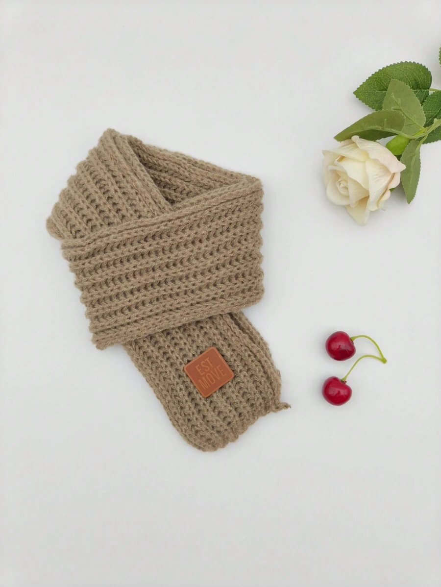 1 件卡其色针织围巾，温暖可爱，适合1-5岁儿童，秋冬季 - 卡其色 - 查看 1