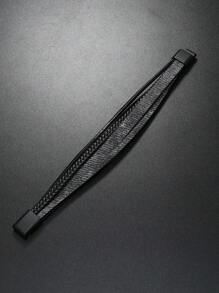 1pc Men's Multi Layer Pu Leather Braided Bracelet For Stacking - Black - View 4