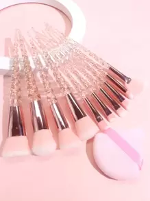 10支专业化妆刷套装 + 1个粉扑、1个BB霜粉扑、1个软毛腮红刷和1个散粉刷，粉色和玫瑰红色眼妆刷套装，包含化妆工具、化妆刷套装、化妆刷套装、化妆刷套装、完整化妆套装、化妆刷套装、化妆刷套装、化妆礼盒套装 - 彩色 - 查看 1