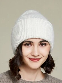 FADZOYLE 1顶白色宽松翻边针织帽，女士冬季保暖舒适滑雪帽，男女通用成人款 - 白色 - 查看 6