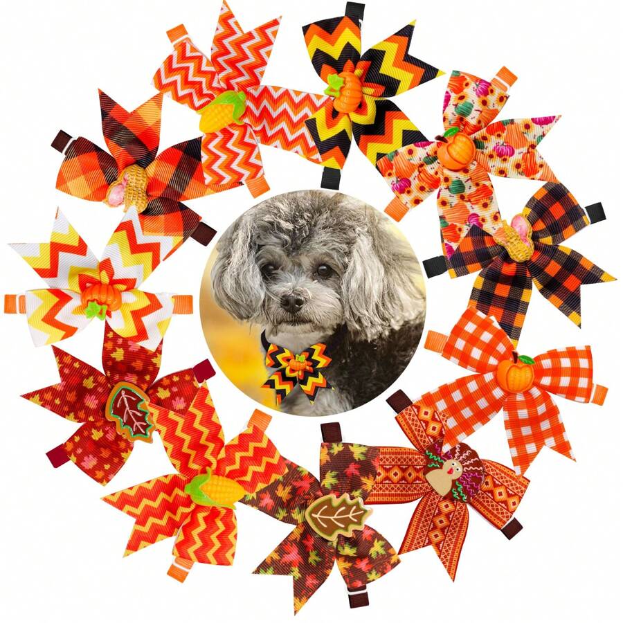 New Autumn Maple Leaf Pet Bow Tie Collar, Simple And Versatile Pet Accessory, Random Set Of 6 For Cats And Dogs - Multicolor - View 1