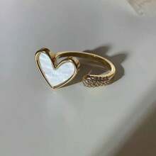 1pc Heart Shaped Shell Ring For Women, Simple Adjustable Opening Design, Light Luxury Fashionable Personalized Accessory - Gold - View 5
