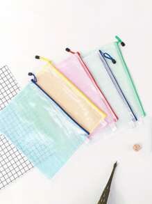 5pcs Mesh Zipper Pouch, Waterproof Zipper Bags, 5 Colors Waterproof Plastic Document Pouch, Multipurpose For Travel Storage, School Supplies, Office Appliances And Home Organize - Multicolor - View 2
