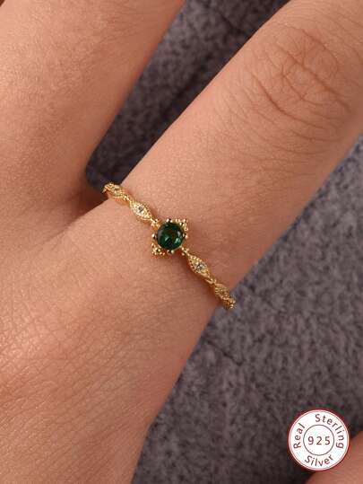 1 st Vintage Lyxig Fyrkantig Dekorativ Guldring, Damsmycken i 925 Sterling Silver, Dambalfestgåva