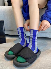 1 Par De Calcetines Transpirables Hasta La Mitad De La Pantorrilla En Estilo-dopamina Para Mujeres, A Prueba De Deslizamiento, Mezcla De Colores, Diseño De Moda Y Estilo Versátil