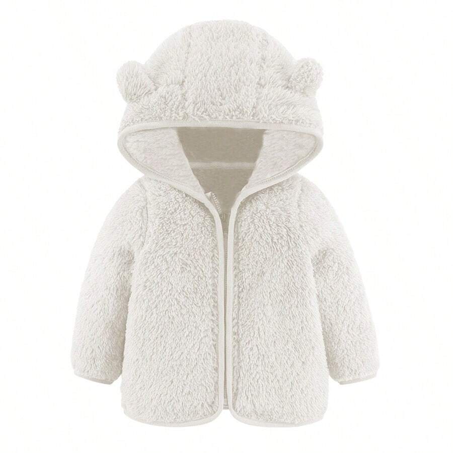 1pc Baby Girls' Casual Cute Furry Warm Jacket, White, Autumn/winter