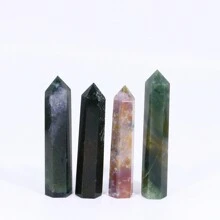 1PC Natural Crystal Hole Wand Green Water Grass Agate Point With Moss Jade Quartz Column Decoration - Multicolor - View 9