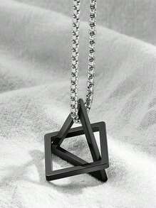 2 pièces/set Triangulaire & Carré Pendentif Acier Au Titane Collier Avec Long Pull Chaîne Pour couples Port Quotidien