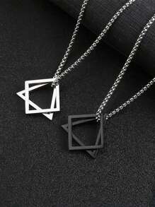 2 pièces/set Triangulaire & Carré Pendentif Acier Au Titane Collier Avec Long Pull Chaîne Pour couples Port Quotidien