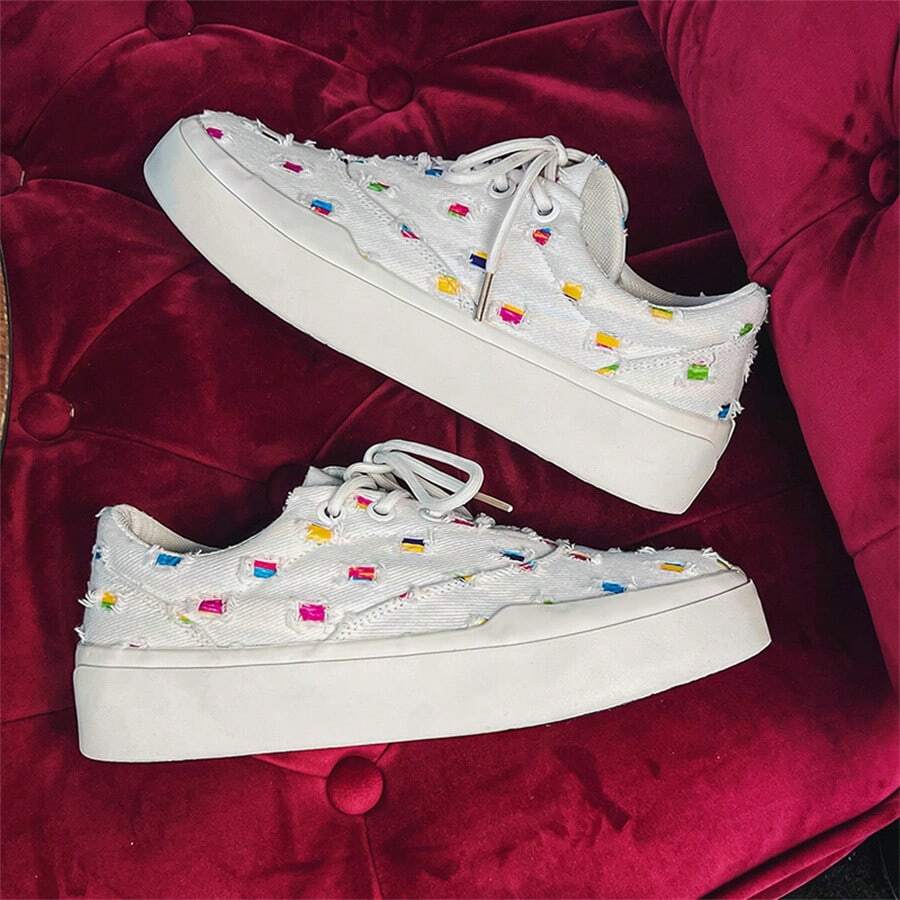 2023 Mùa Thu /đông Hàng mới đến Của phụ nữ Bằng phẳng Giải trí Giày dép , Giày thể thao thoáng khí - trắng - Xem 1