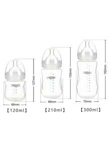 1pc Wide Neck Baby Bottle With Pp Material & Realistic Nipple Design, 120ml/210ml/300ml Capacity, Suitable For Feeding Water And Milk - Clear - View 12