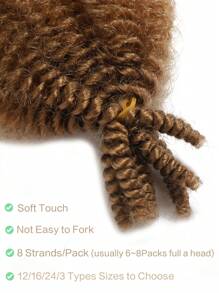 12-24 英寸浅棕色编织接发、卷发接发、马利扭发合成编织发、弹性非洲扭发、卷曲扭发预蓬松弹簧扭发合成接发