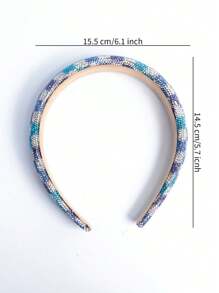 1pc Ladies' Stylish Wide Sponge Headband, Square Rhinestone Decor, Suitable For Outdoor Use - Blue - View 2