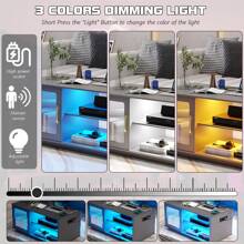 Lvifur Auto Sensor 3-Color Dimmable LED Coffee Table with Human Body Sensor,Living Room Table with 2 Outlets & USB & Type-C Ports,Dining Table with Drawer & Shelves for Living Room…