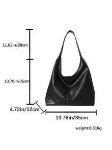 1入組素色PU皮革單肩包,大容量極簡風格設計合適的適用於女性日常通勤和休閒穿戴 - 黑色 - 查看 2