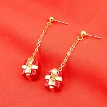 2pcs Women's Christmas Style Gift Box Party Decoration Earrings - Red - View 3