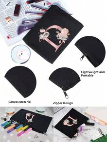 化妝包女士化妝袋錢包名字首字母為d圖案化妝工具收納袋婚禮晚會洗漱袋拉鍊手機錢包筆袋化妝袋手拿包伴娘化妝包化妝品收納盒化妝刷收納 - 黑色 - 查看 5