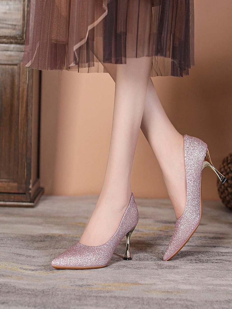 春秋大码 40-41 女士圆头粗跟浅口低帮工作高跟鞋，专业 PU 皮革舒适休闲鞋，适合妈妈 - 紫色 - 查看 1