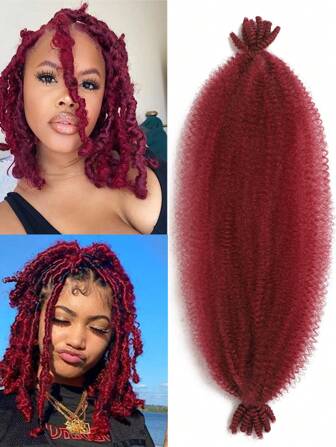 1/3-pack vinröda lockiga hårförlängningar, Marley Twist syntetiskt fläthår, fjädrande afro twist svarta hårförlängningar för flätning, specialerbjudanden, kinky twist prefluffad fjädrande twist syntetiskt hårförlängningar