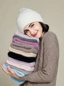 FADZOYLE 1顶深灰色宽松翻边针织帽，女士冬季保暖舒适滑雪帽，男女通用成人款 - 深灰色 - 查看 4