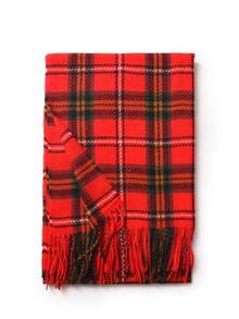 1入組女性大碼格紋現代紅色的流蘇人造羊絨濃烈香調和流行合適的適用於日常使用 - 彩色 - 查看 3