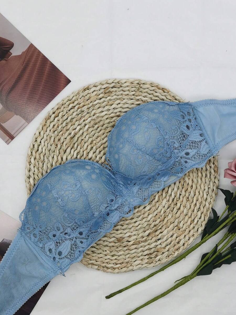 Sexy Lace Push Up Bra For Small & Flat Chest - Blue - View 1