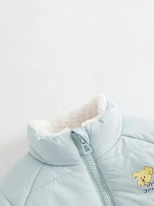 Young Girl Stylish & Cute Printed Three-Proofing Warm Stand Collar Padded Coat, Winter