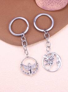 2pcs Angel Moon Charm KeyChain DIY Jewelry Finding - Antique Silver - View 1