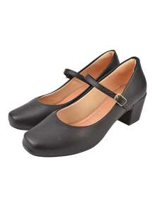 Sapato Boneca Salto Scarpin Feminino Bico Quadrado CM Calçados Salto Bloco Alto Confortável Fivela - Preto - Visão 3