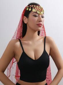 1set Red Belly Dance Sequin Head Scarf And Headband - Red - View 1