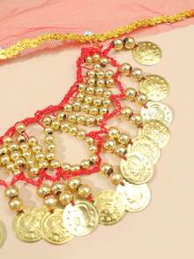 1set Red Belly Dance Sequin Head Scarf And Headband - Red - View 4