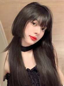 【水母頭】女式長捲髮假髮自然逼真全頭套 - 黑色 - 查看 3