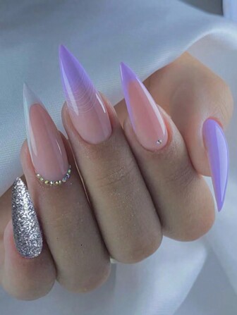 用24入組長細高跟閃光全覆蓋假指甲套裝提升您風格