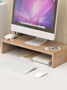 1個辦公室電腦螢幕架增高器,搭配桌面收納盒以存放鍵盤,桌面書架 - 棕色 - 查看 1